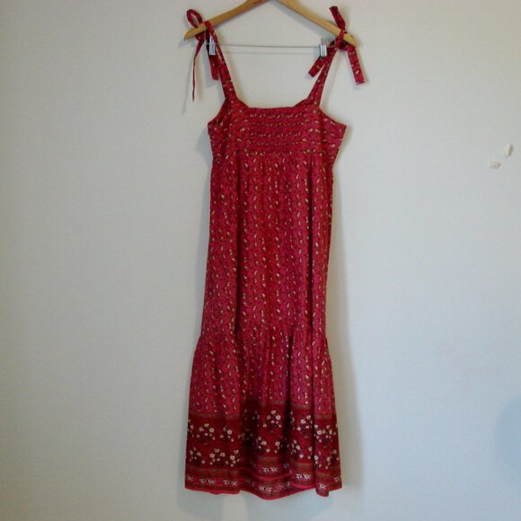 Floral Boho Babydoll Maxi Dress Pink Sweetheart Neckline Sleeveless Medium - Picture 10 of 15